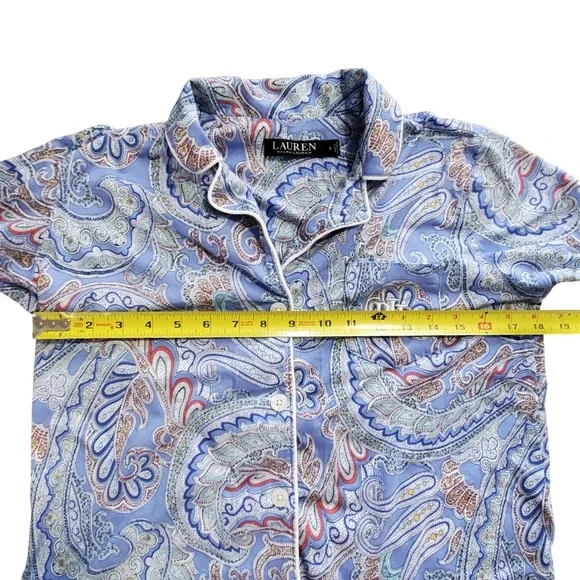 Lauren Ralph Lauren Women's small Blue Paisley Pajama Set Button Top Capri Pant - Picture 4 of 11